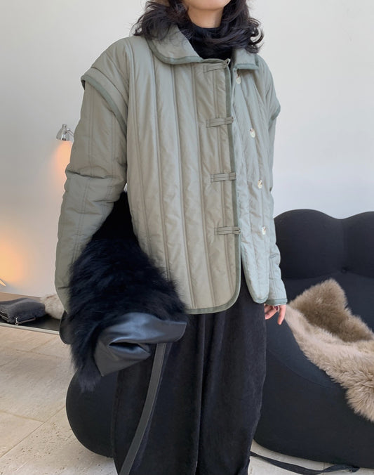 Winter Collared Cotton Padded Coat with Loop Buckle Loose Warm Comfortable Coat Women Thick - Iyanka