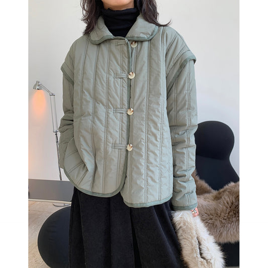 Winter Collared Cotton Padded Coat with Loop Buckle Loose Warm Comfortable Coat Women Thick - Iyanka