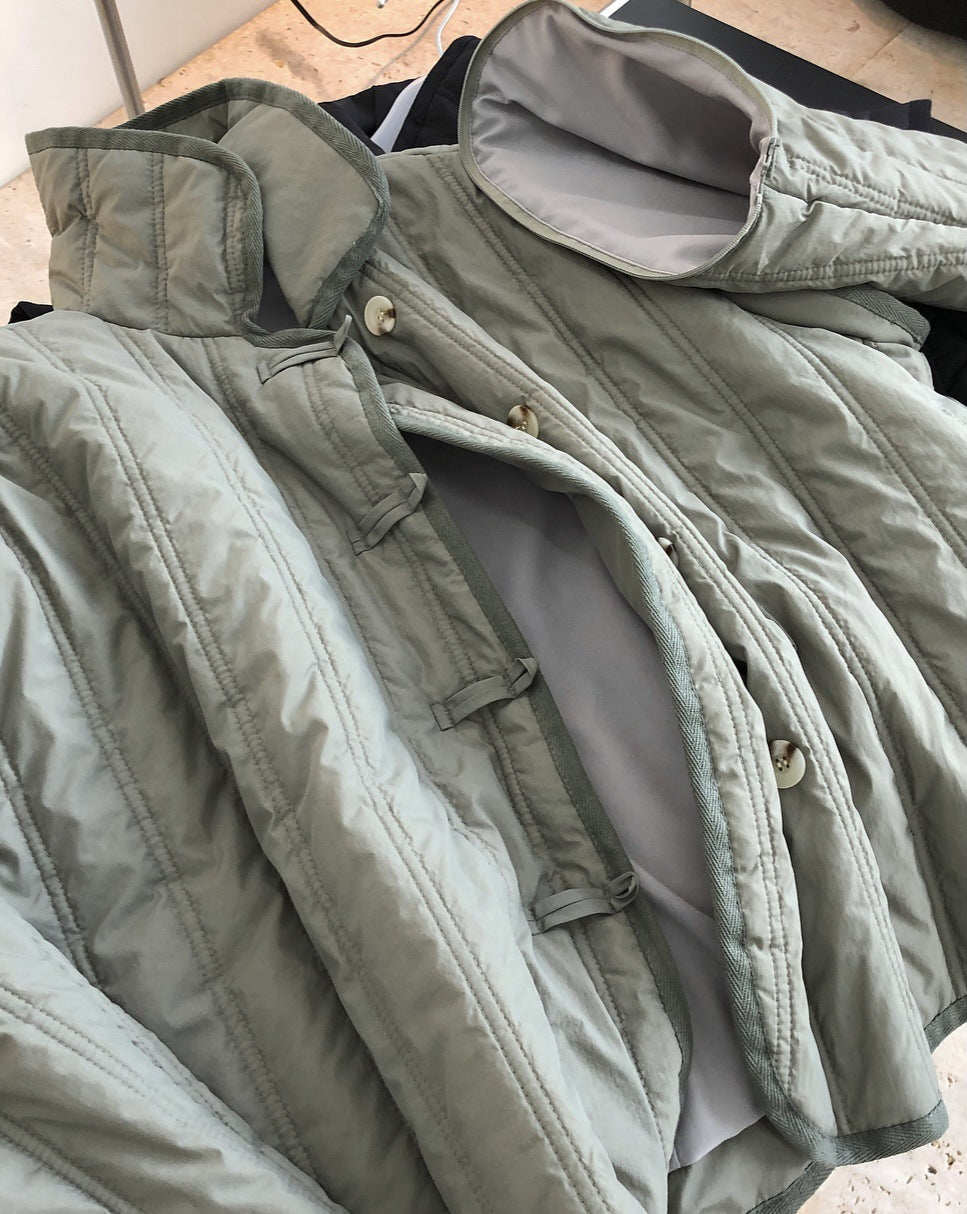 Winter Collared Cotton Padded Coat with Loop Buckle Loose Warm Comfortable Coat Women Thick - Iyanka