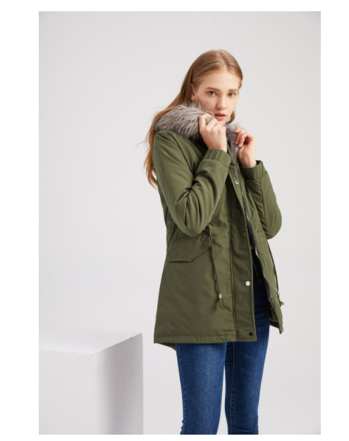 Size Big Fur Collar Thickened Women Cotton-Padded Coat Mid-Length Hooded Winter Warm Fleece Overcoat Cotton-Padded Coat - Iyanka