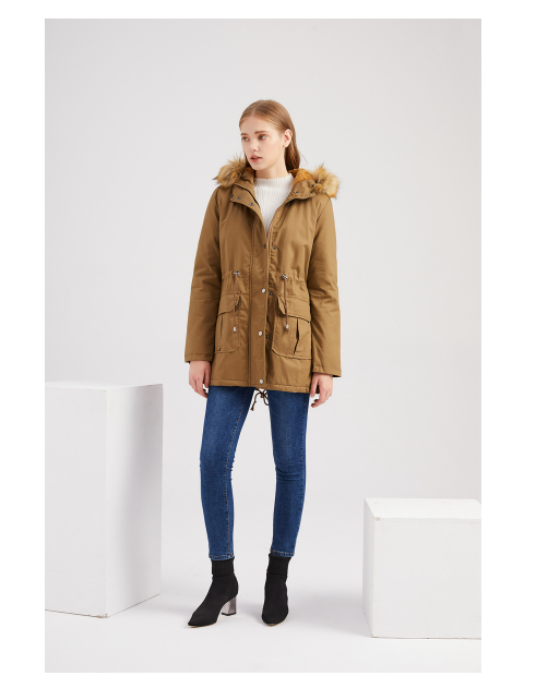 New Size Fleece Lined Coat Hooded Fur Collar Winter Warm Coat Plus Size Women Cotton-Padded Jacket - Iyanka
