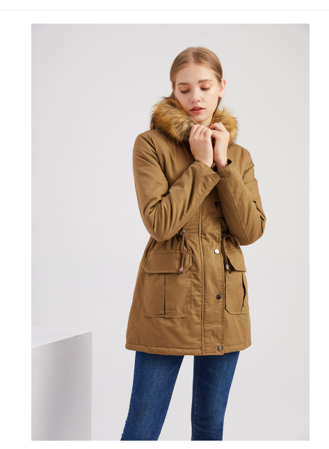 New Size Fleece Lined Coat Hooded Fur Collar Winter Warm Coat Plus Size Women Cotton-Padded Jacket - Iyanka