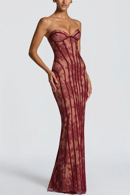 Slim Fitting Lace Corset Hip Dress Party Lace up Maxi Dress Women