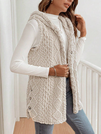 Autumn Winter Women Double Sided Plush Casual Hooded Cardigan Vest - Iyanka