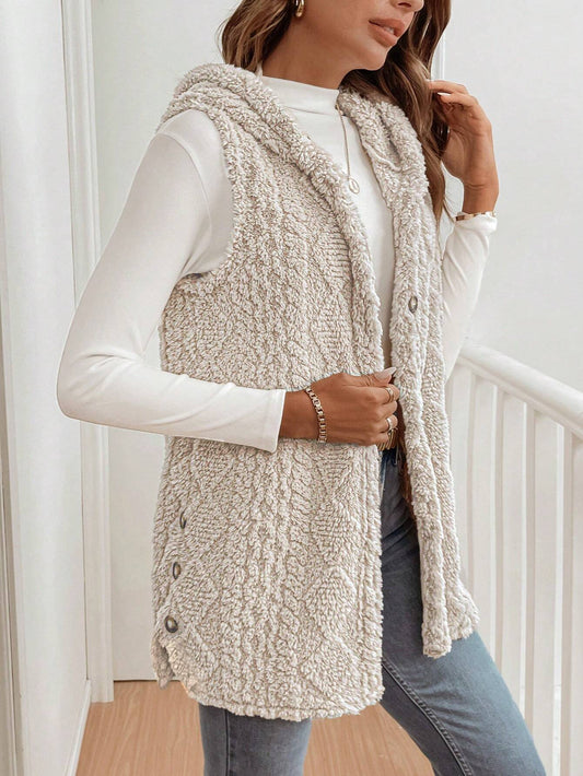 Autumn Winter Women Double Sided Plush Casual Hooded Cardigan Vest - Iyanka
