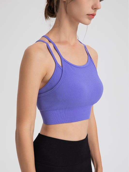 Sports Underwear Women Spaghetti Strap Beauty Back Faux Two Piece Sports Underwear Yoga Workout Clothes Bra Vest - Iyanka