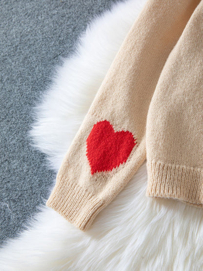 Outer Wear Stitching Sweater Coat Lace up Love Jacquard Knitted Cardigan Women - Iyanka