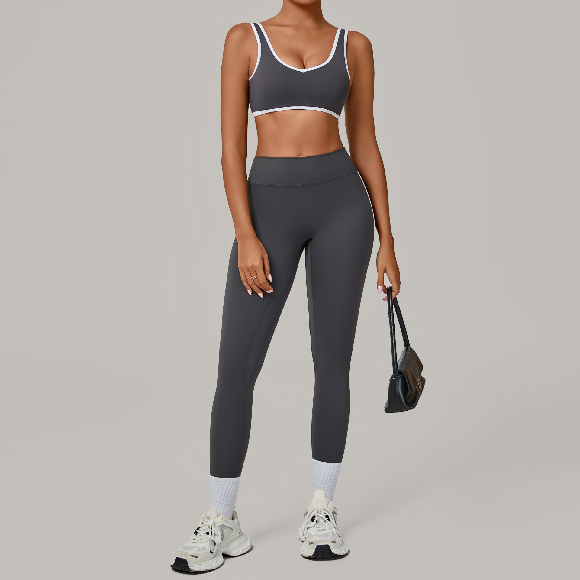 Contrast Color Binding Nude Feel Yoga Beauty Back Tight Quick Drying Workout Clothes Outdoor Sports Two Piece Sets - Iyanka
