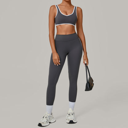 Contrast Color Binding Nude Feel Yoga Beauty Back Tight Quick Drying Workout Clothes Outdoor Sports Two Piece Sets - Iyanka