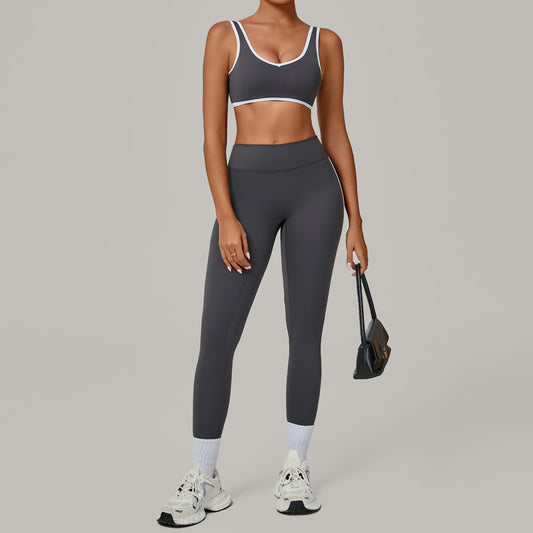 Contrast Color Binding Nude Feel Yoga Beauty Back Tight Quick Drying Workout Clothes Outdoor Sports Two Piece Sets - Iyanka