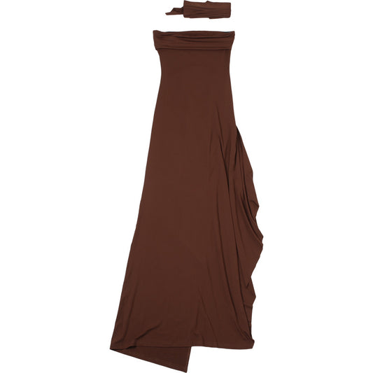 Women Clothing Summer Elegant Sexy Scarf Collar Slim Fit Slit Backless Dress Tube Top Dress