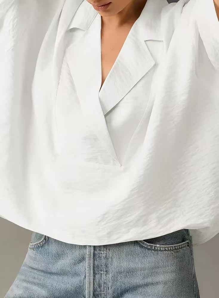 Women’s Summer Short Sleeve Collared Casual Loose Top – Solid Shirt
