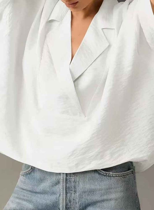Women’s Summer Short Sleeve Collared Casual Loose Top – Solid Shirt