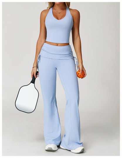 Folding High Waist Flared Pants Nude Feel Wide Leg Slimming Trousers Outdoor Running Fitness Sports Flared Pants - Iyanka