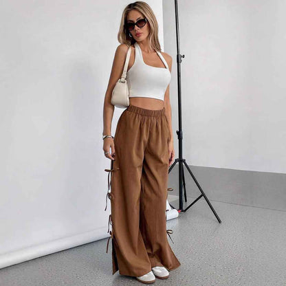 Autumn Winter Casual Bow Tie Contrast Drawstring Pants