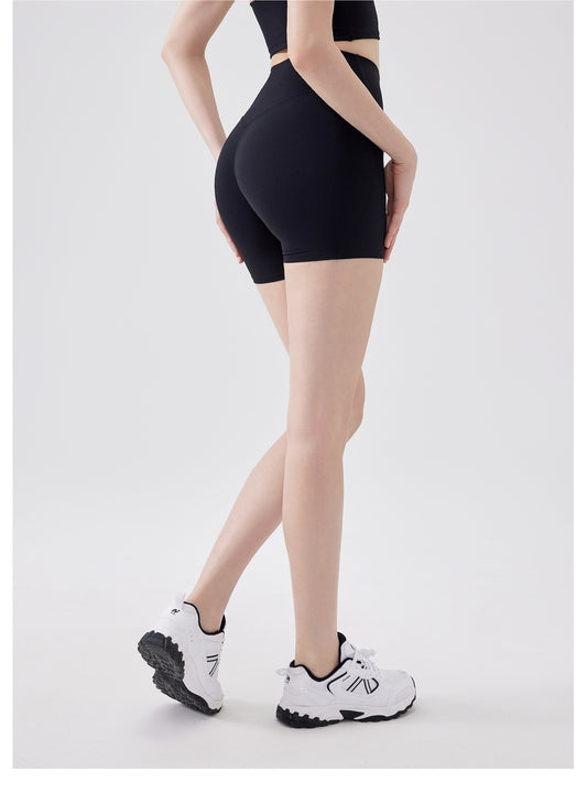 Nude Feel Three Points High Elastic Tight Bum Lift Shorts Women Yoga Workout Clothes Belly Contracting Exercise Running Training Pants - Iyanka