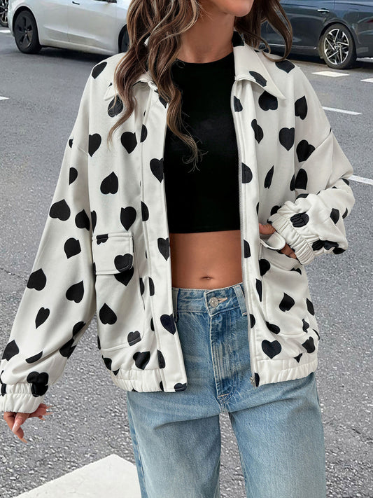 Street Casual Sweet Zipper Collared Love Coat Women Spring Autumn Jacket - Iyanka