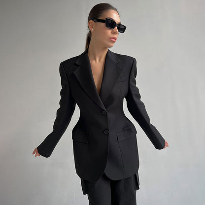 Autumn Winter V neck Waist Blazers Tight Women High Grade Slim Fitting Blazers Light Luxury Design Blazer - Iyanka