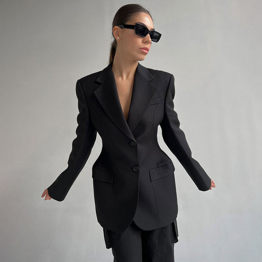 Autumn Winter V neck Waist Blazers Tight Women High Grade Slim Fitting Blazers Light Luxury Design Blazer - Iyanka