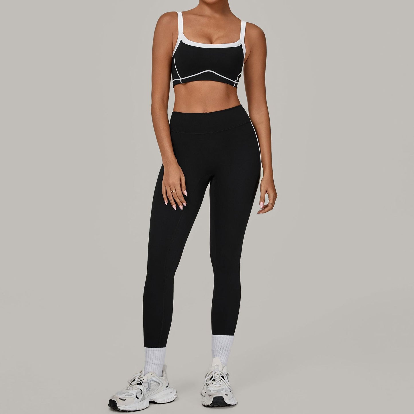 Autumn Sand Color Contrast Patchwork Yoga Suit Skinny Slimming Outdoor Sports Running Fitness Two Piece Sets - Iyanka
