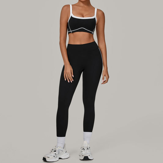 Autumn Sand Color Contrast Patchwork Yoga Suit Skinny Slimming Outdoor Sports Running Fitness Two Piece Sets - Iyanka