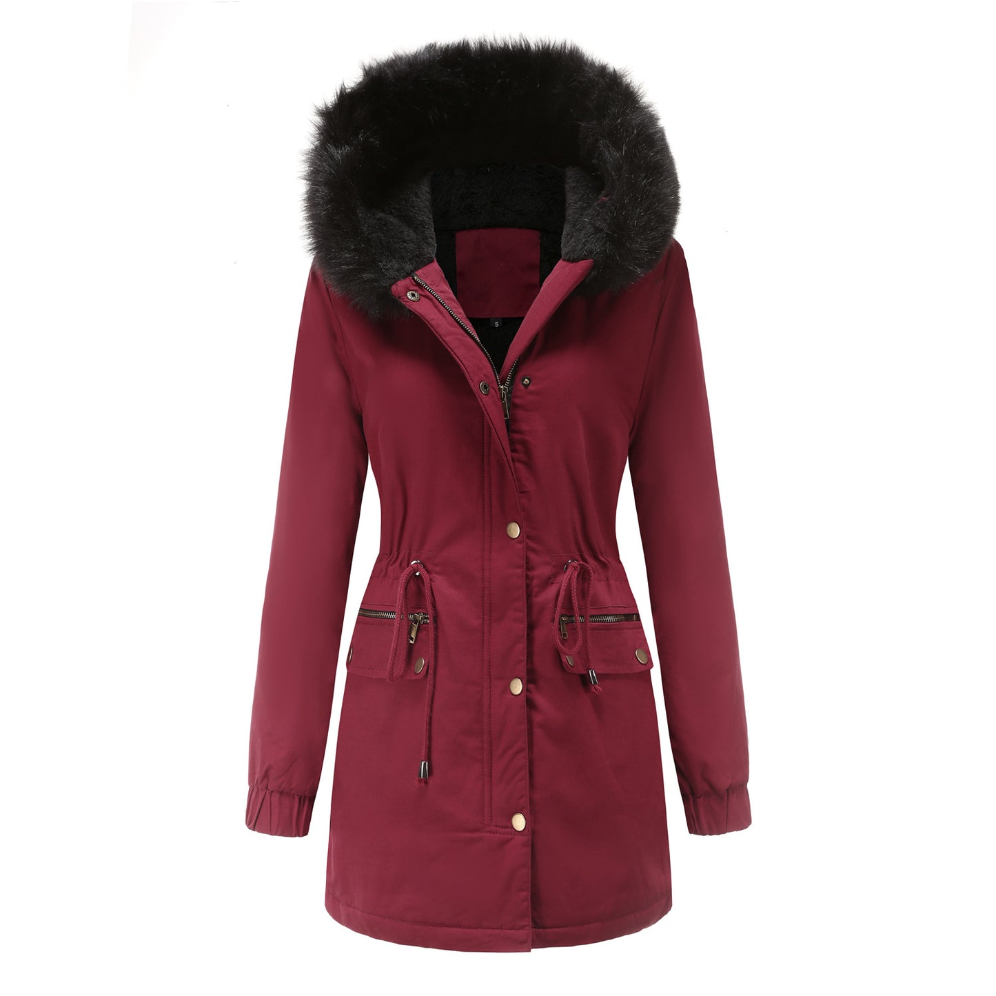 Autumn Winter Parka Women Fleece Lined Coat Women with Fur Collar Hooded Warm Jacket Loose Cotton Coat Plus Size - Iyanka