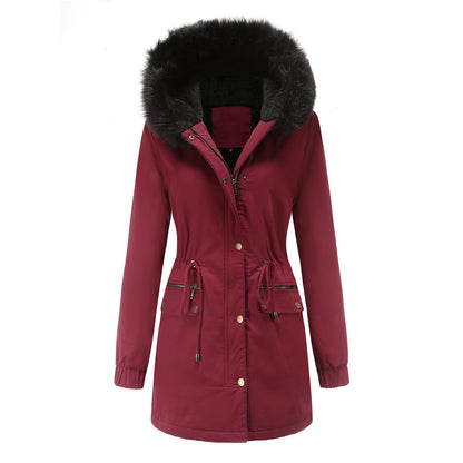 Autumn Winter Parka Women Fleece Lined Coat Women with Fur Collar Hooded Warm Jacket Loose Cotton Coat Plus Size - Iyanka