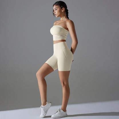 Celebrity One Piece Pleated Tube Top High Waist Hip Lift Zero Sense Wear Free Underwear Sports Shorts Fitness Yoga Set Women - Iyanka