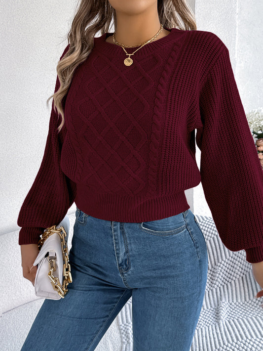 Autumn Winter Solid Color Twist Lantern Long Sleeve Waist Tight Pullover Women Clothing - Iyanka