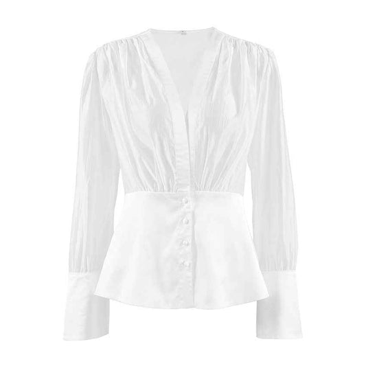 Women’s French Elegant Deep V Lace-Up Long Sleeve Blouse