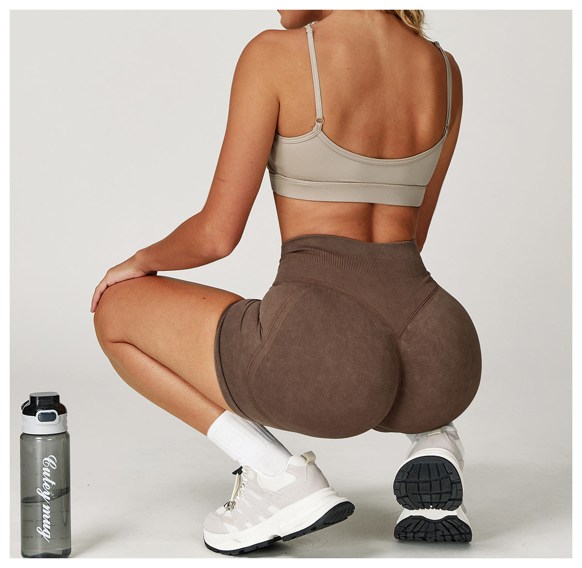 Seamless Stone Washed Yoga Shorts High Waist Hip Lift Shorts Skinny Running Sports Fitness Yoga Pants Women - Iyanka