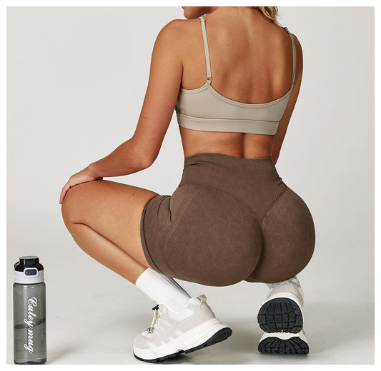 Seamless Stone Washed Yoga Shorts High Waist Hip Lift Shorts Skinny Running Sports Fitness Yoga Pants Women - Iyanka