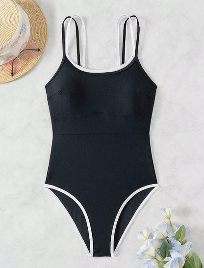 Sexy Women One Piece Swimsuit Solid Color Fabric Summer Beach Swimwear - Iyanka