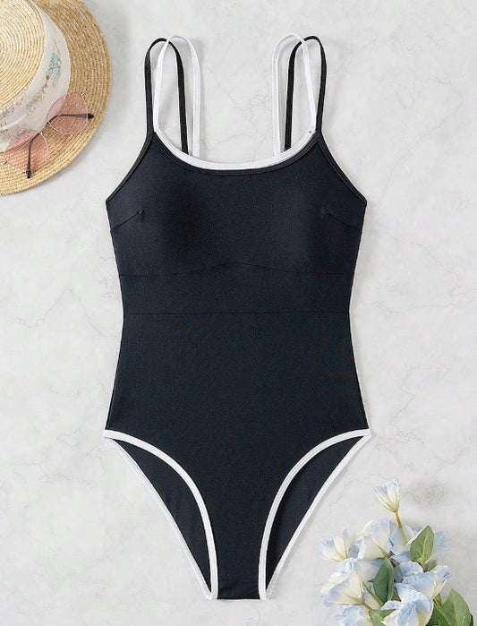 Sexy Women One Piece Swimsuit Solid Color Fabric Summer Beach Swimwear - Iyanka