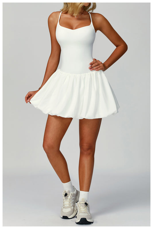 Cross Back Tennis Dress Nude Feel Anti Exposure Exercise Dress Outdoor Casual Running Sports Dress - Iyanka
