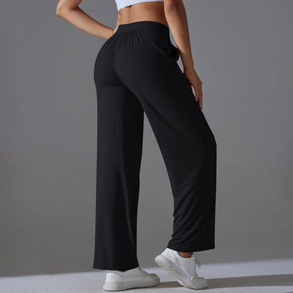 High Waist Cool Feeling Sun Proof Trousers Sports Drawstring Wide Leg Pants Loose Nude Feel Trousers All Matching Fitness Yoga Pants Women - Iyanka