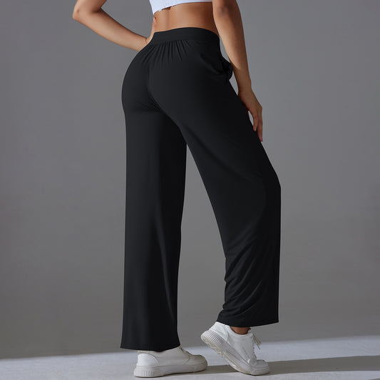 High Waist Cool Feeling Sun Proof Trousers Sports Drawstring Wide Leg Pants Loose Nude Feel Trousers All Matching Fitness Yoga Pants Women - Iyanka