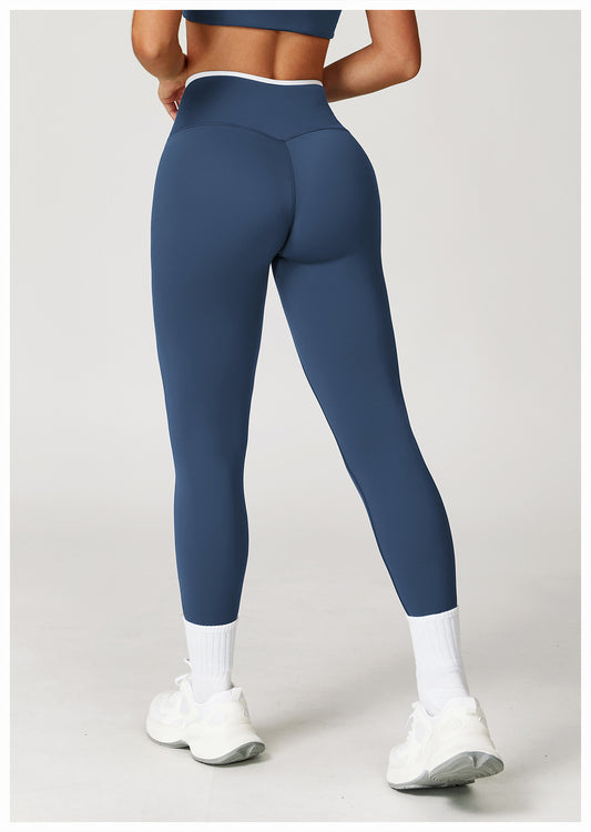 Nude Feel Skinny Yoga Pants Cross High Waist Contrast Color Tights Women Sports Running Fitness Pants - Iyanka