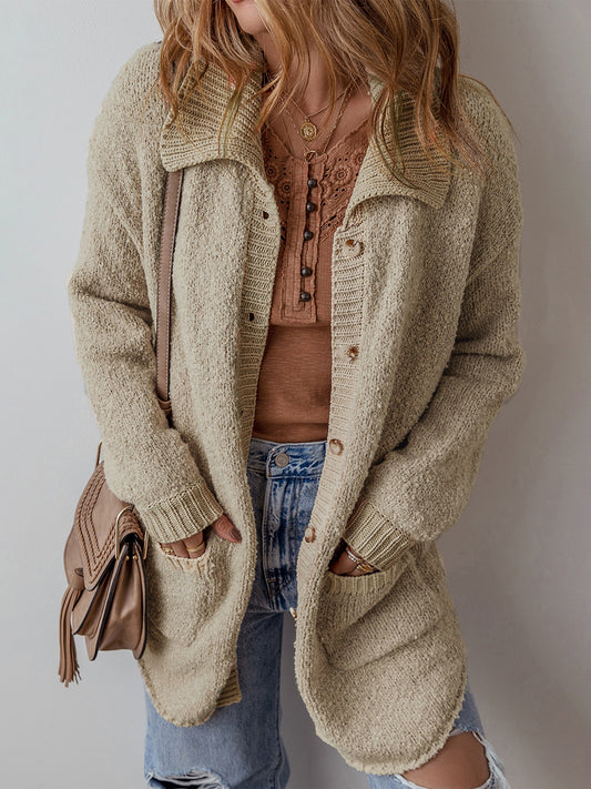Fall Winter Lazy Wind Drop Shoulder Knitted Cardigan Women Casual Mid Length Cardigan Sweater Women - Iyanka