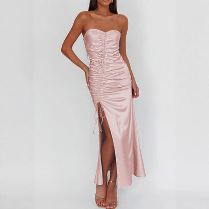 Tube Top Dress Summer Sexy Side Slit Irregular Asymmetric Hip Wrapped Dress - Iyanka