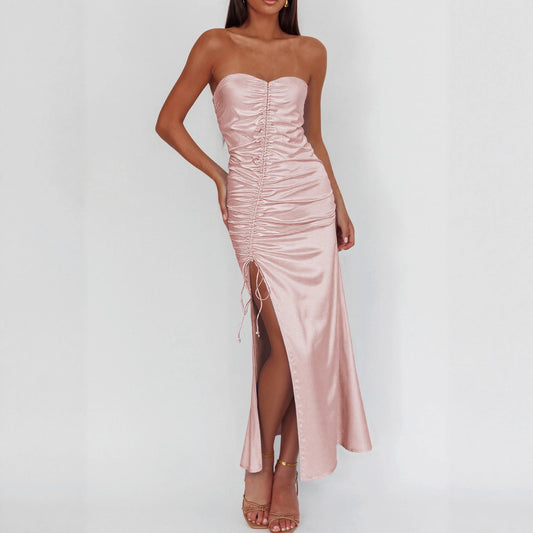 Tube Top Dress Summer Sexy Side Slit Irregular Asymmetric Hip Wrapped Dress - Iyanka