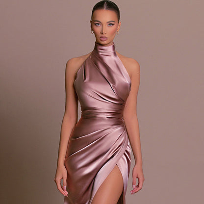 Halter Sleeveless Split Bottoming Dress Dress Autumn Stand Collar Dress - Iyanka