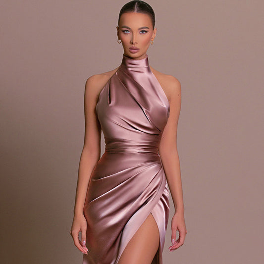Halter Sleeveless Split Bottoming Dress Dress Autumn Stand Collar Dress - Iyanka