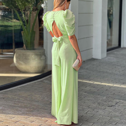 Women Clothing Short Sleeve Elegant Wide Legs Jumpsuit - Iyanka