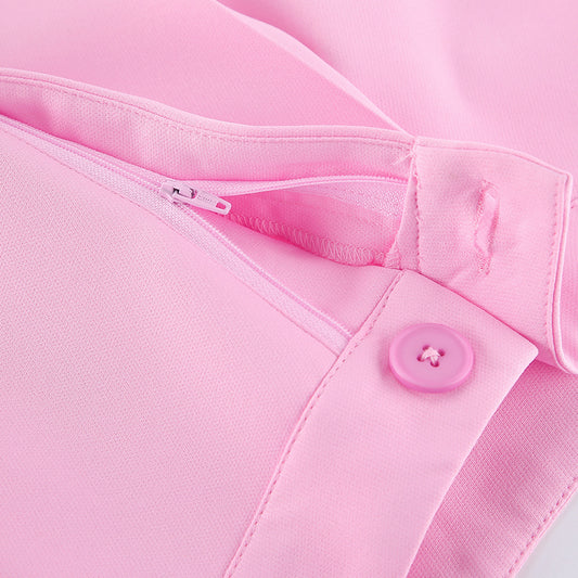 Pink Gentle Sleeveless Collar Loose Fitting Waistcoat High Waist Pocket Wide Leg Pants Summer Casual Set Women - Iyanka