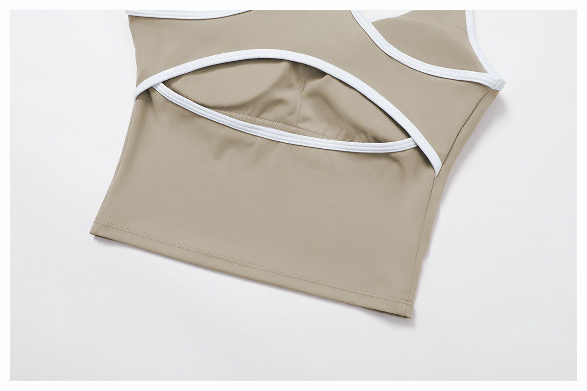 Contrast Color Binding Sports Vest Naked Women Feeling Hollow Out Cutout out Beauty Back Exercise Underwear Skinny Running Workout Clothes - Iyanka
