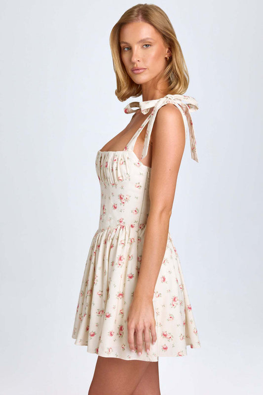 Summer Women Clothing Square Collar High Waist Ruched Stitching Strap Suspenders Puff Dress