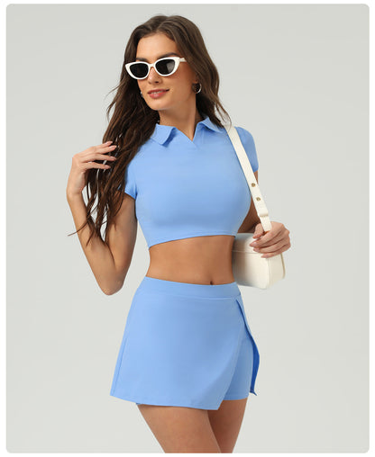 Summer Tennis Skirt Ice Feeling Sun Protection Sports Short Sleeve Top Loose Running Anti Emptied Pantskirt Two Piece Sets - Iyanka