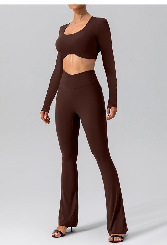 Autumn Nude Feel Stretch Sports Yoga Bell Bottom Pants Skinny Slimming High Waist Peach Hip Lifting Fitness Trousers - Iyanka