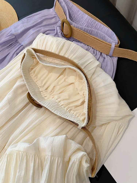 ICE Cotton Linen Skirt Women Summer Artistic Cover Figure Flattering Flowy Mid Length Skirt Oversized Skirt